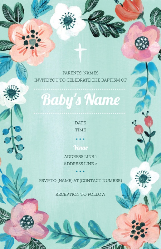 A florals christening white gray design for Religious