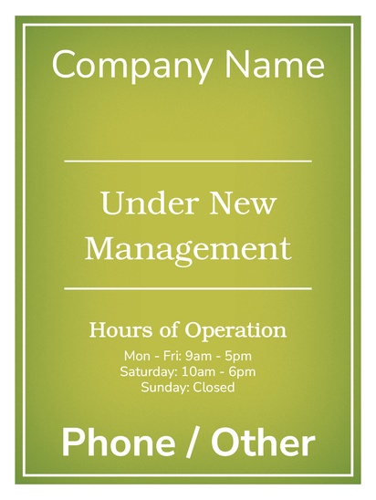 A under new management vertical green design for Purpose
