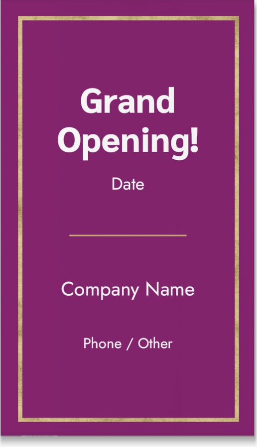 A now open purple blue gray design for Grand Opening