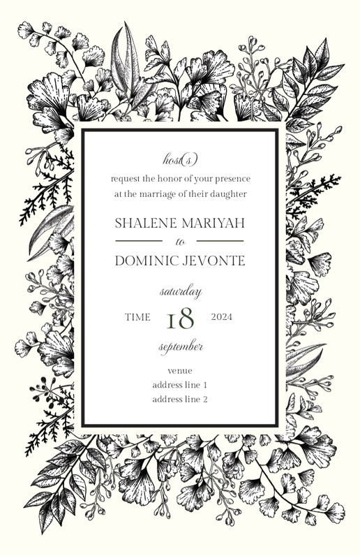 A floral wedding invitation elaborate white cream design for Season