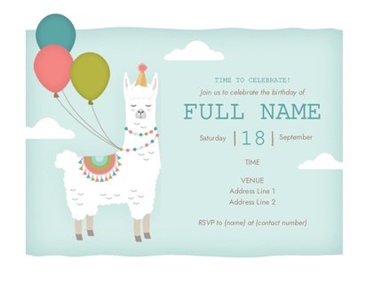 A llama with balloons llama fiesta white cream design for Birthday