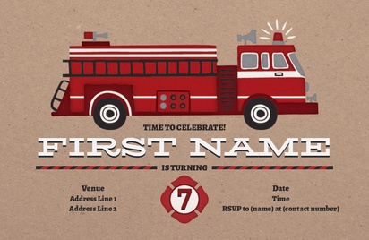 A fire engine invitation fire engine birthday gray brown design for Child Birthday