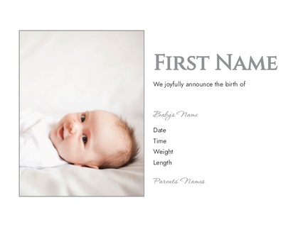 A photo birth announcement black gray design for Baby with 1 uploads