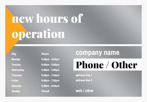 A new hours of operation bold white orange design
