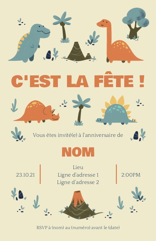 Carte d'invitation anniversaire digitale - dinosaure