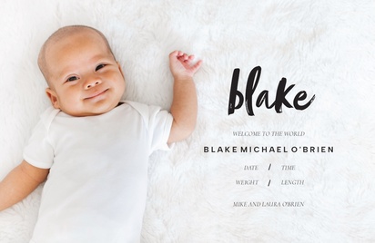 A full bleed photo minimal black design for Birth Announcements with 1 uploads