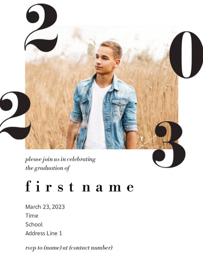 A traditional scattered type white black design for Graduation Announcements with 1 uploads