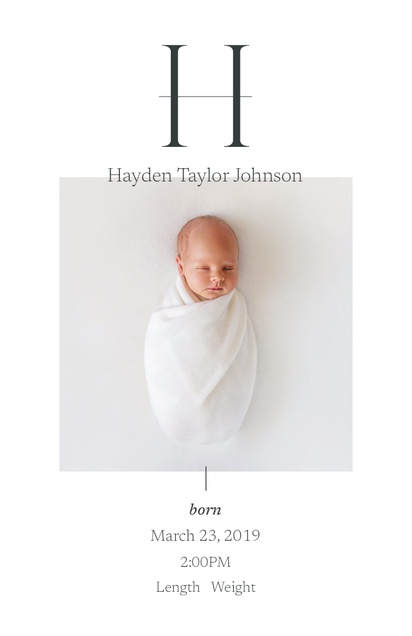 A minimal modern cream white design for Birth Announcements with 1 uploads