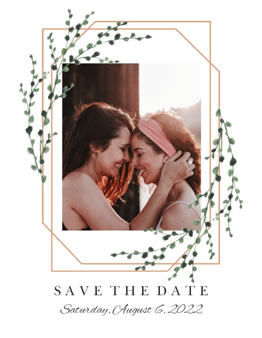 A gold and greenery greenery wedding cream gray design for Save the Date with 1 uploads