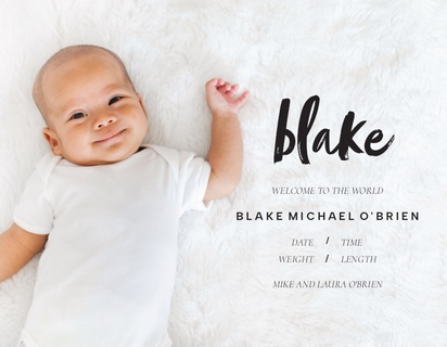 A minimal birth announcement black design for Type with 1 uploads