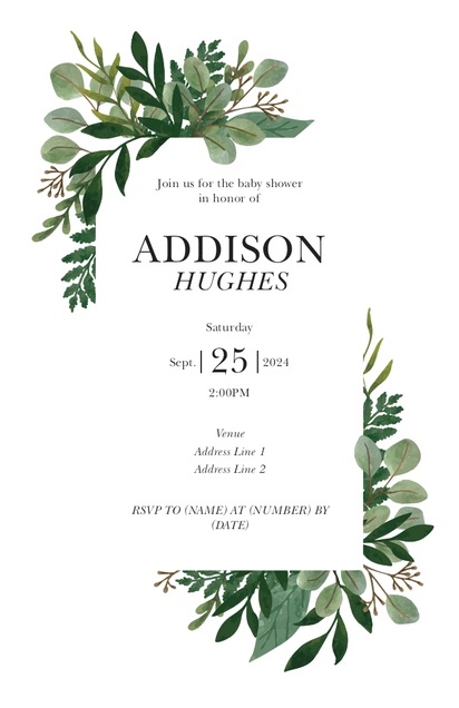 A gender neutral baby shower greenery white gray design for Type
