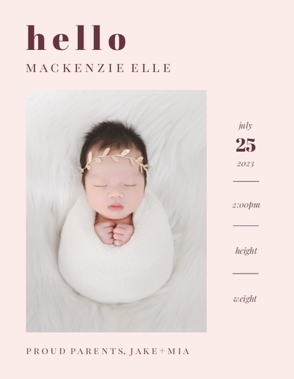 A hello hello baby white pink design for Birth Announcements with 1 uploads