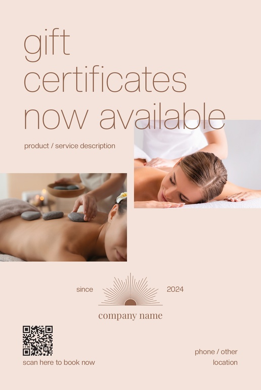 A massage and spa gift certificate cream pink design for Modern & Simple with 1 uploads