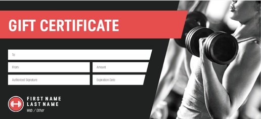 FITNESS Workout Personal Trainer Gift Certificate Template