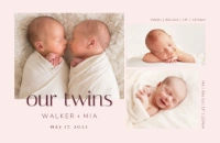 A twins baby announcement simple white pink design for Girl with 3 uploads