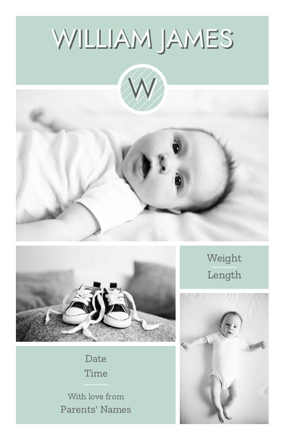 A collage baby announcement white gray design for Collage with 3 uploads