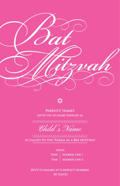 A religious bat mitzvah pink design for Events