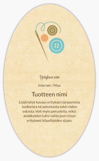 Mallin esikatselu Mallivalikoima: Taide & Viihde Tuote-etiketit arkkeina, Soikea 12,7 x 7,6 cm