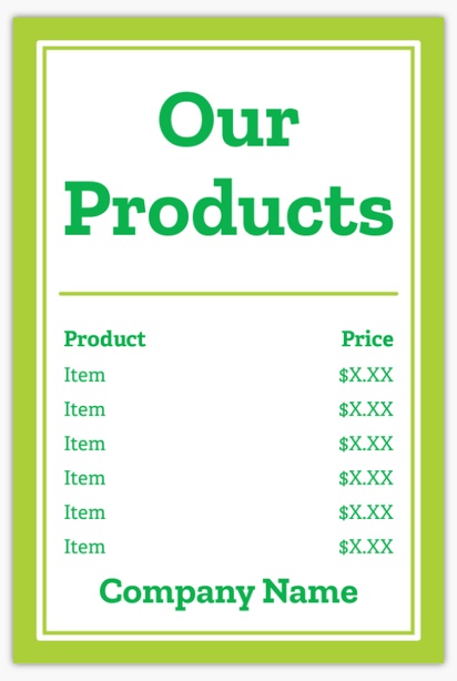 A our products product list white green design