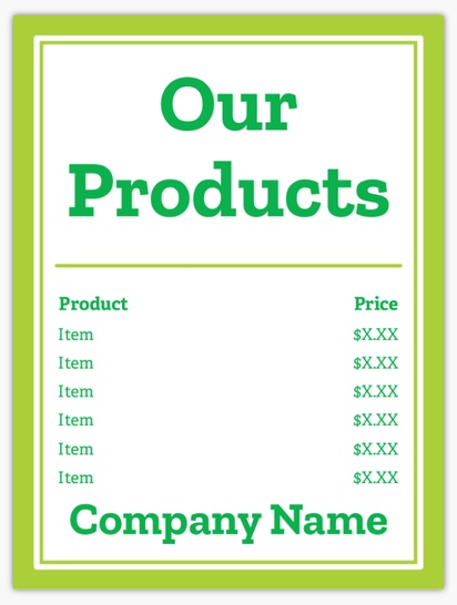 A product list our products white green design