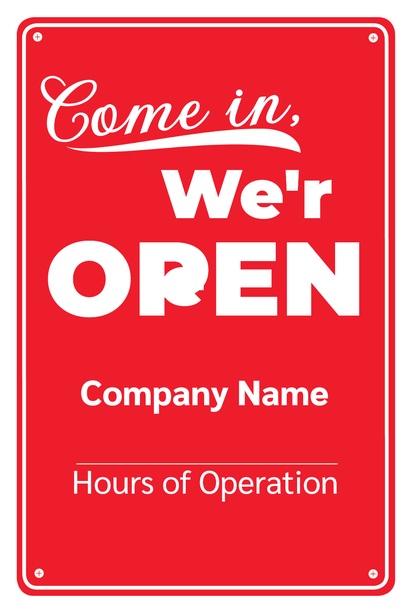 A now open come in we're open pink red design