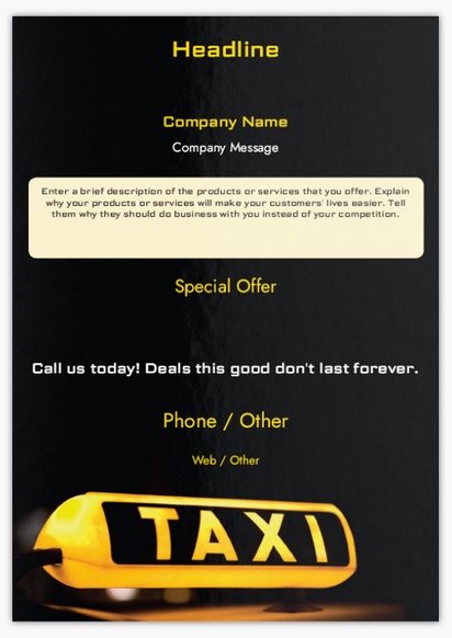 Design Preview for Design Gallery: Taxi Service Flyers & Leaflets,  No Fold/Flyer A5 (148 x 210 mm)