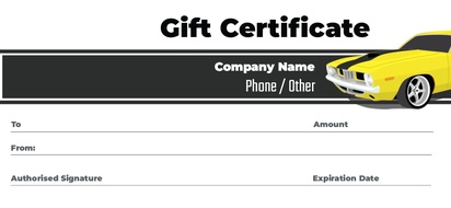 Design Preview for Design Gallery: Automotive & Transportation Gift Certificates
