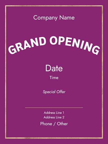 A purple now open blue gray design for Grand Opening