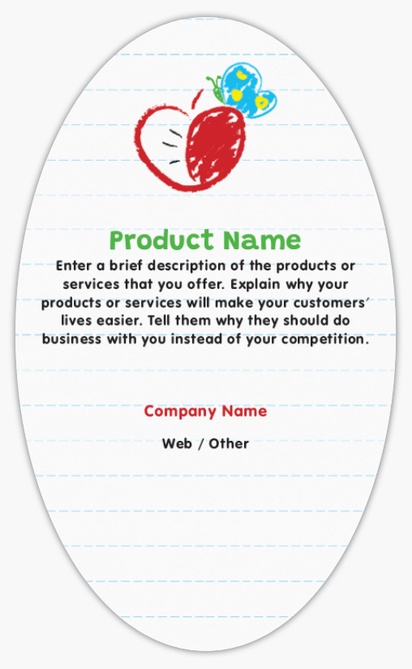 Design Preview for Design Gallery: Childcare & Early Education Product Labels on Sheets, Oval 12.7 x 7.6 cm