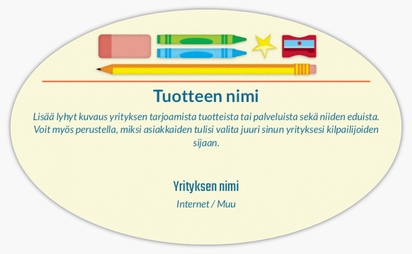 Mallin esikatselu Mallivalikoima: Koulu & Lastenhoito Tuote-etiketit arkkeina, Soikea 12,7 x 7,6 cm