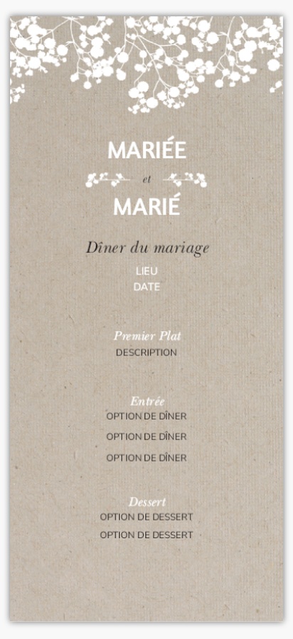 Aperçu du graphisme pour Galerie de modèles : Cartes de menu de mariage, Rustiques, 4" x 8" Flat