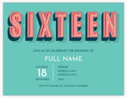 Design Preview for Teen Birthday Invitations , 5.5" x 4"