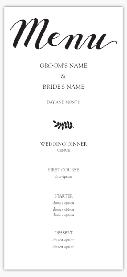 Design Preview for Minimal Wedding Menu Cards Templates, 4" x 8" Flat