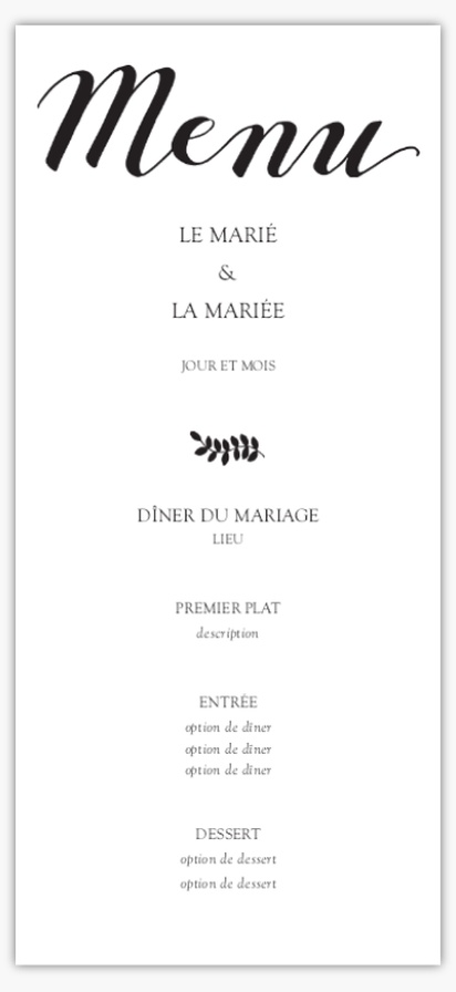 Aperçu du graphisme pour Galerie de modèles : Cartes de menu de mariage, Traditionnel & Classique, 4" x 8" Flat