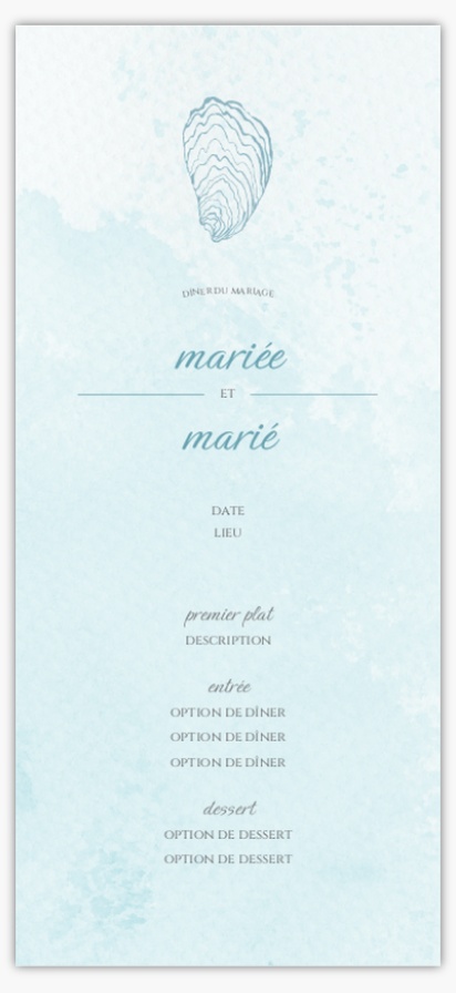 Aperçu du graphisme pour Galerie de modèles : Cartes de menu de mariage, Marin, 4" x 8" Flat