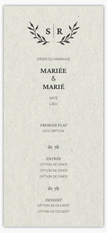 Aperçu du graphisme pour Galerie de modèles : Cartes de menu de mariage, 4" x 8" Flat