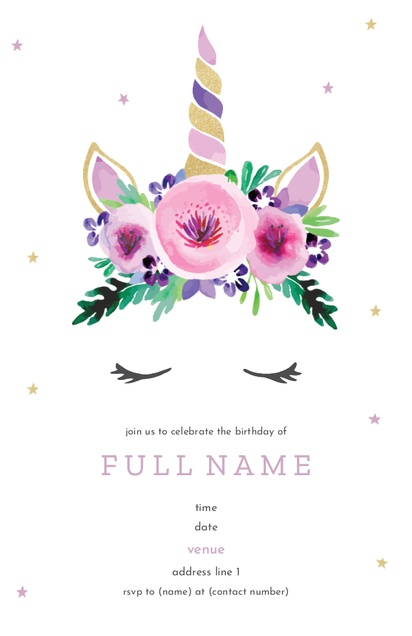 A florals unicorn birthday invitation pink gray design for Floral