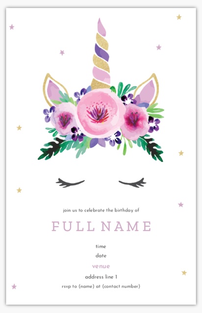 A florals unicorn birthday invitation pink gray design for Elegant