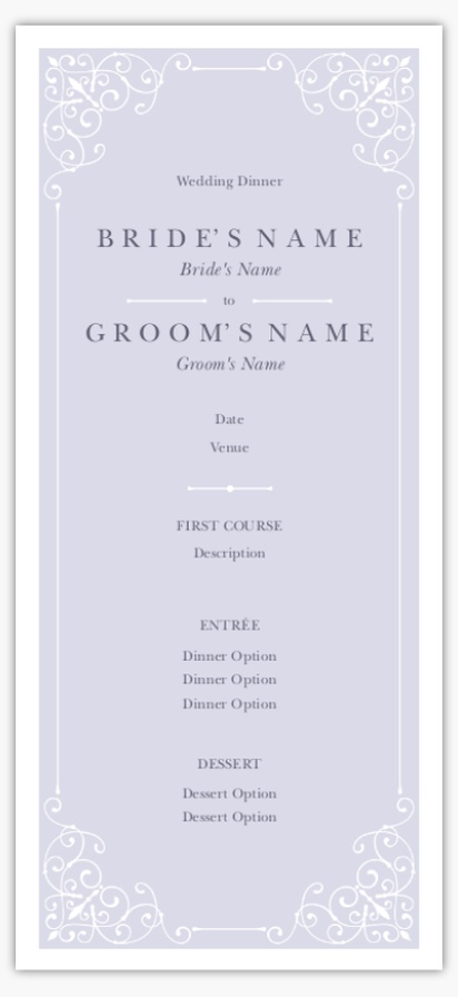 A dinner menu guardar la fecha purple white design for Wedding