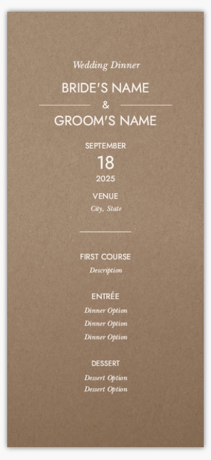 A wedding menu vertical brown design for Traditional & Classic