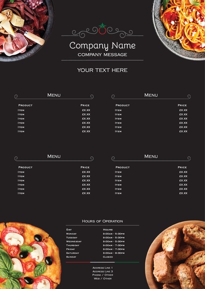 Design Preview for Design Gallery: Menus Posters, A4 (210 x 297 mm) 