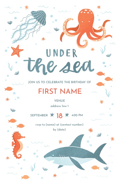 A sea life party beach party gray orange design for Gender Neutral