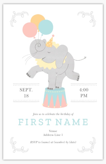 A 1st birthday party circus birthday party white gray design for Animals