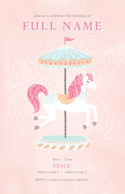 A animal carousel birthday party cream pink design for Age