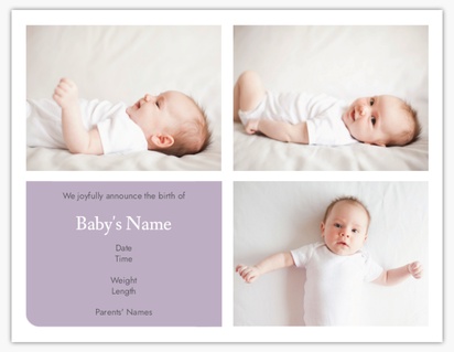 A violet purple purple gray design for Birth Announcements with 3 uploads