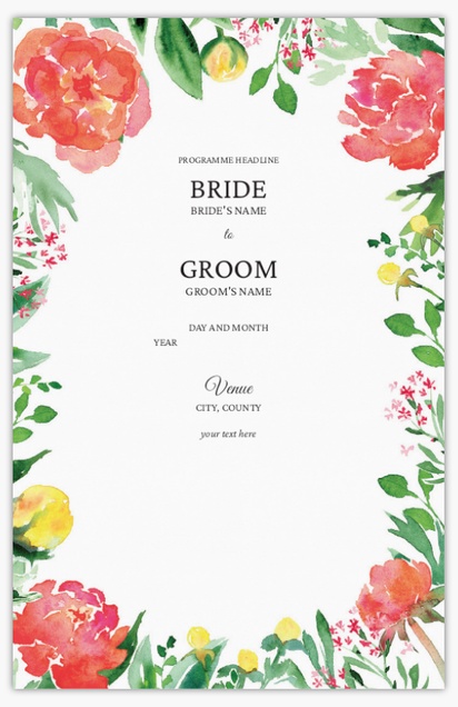 Design Preview for Templates for Floral Wedding Programs , Flat 13.9 x 21.6 cm