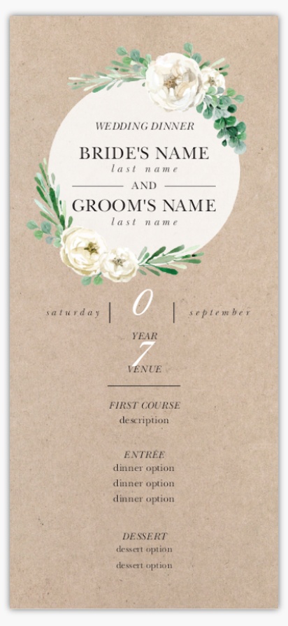 A vertical wedding menu cream white design for Events