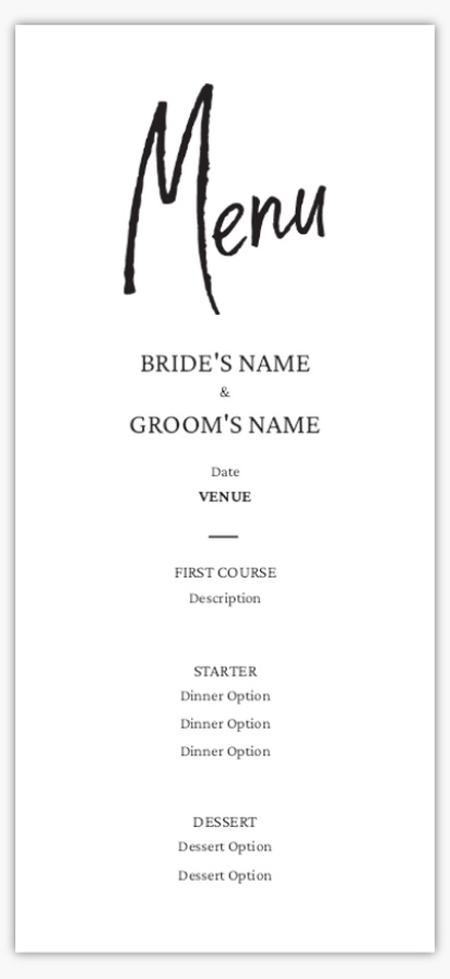 Design Preview for Design Gallery: Typographical Wedding Menu Cards, 4" x 8" Flat