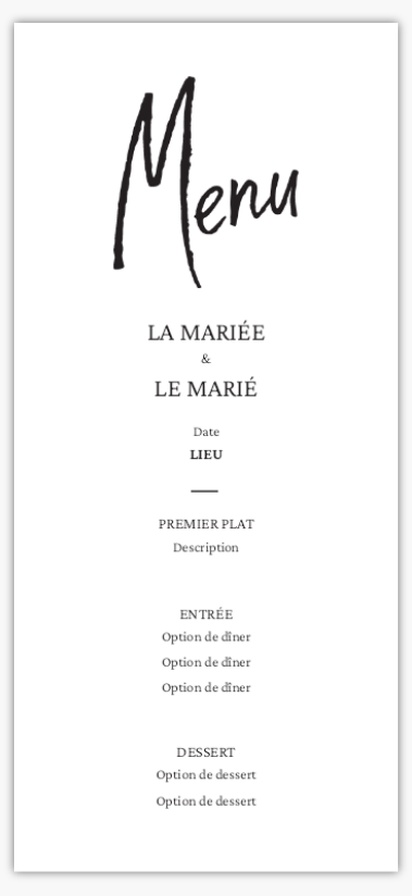 Aperçu du graphisme pour Galerie de modèles : Cartes de menu de mariage, Typographiques, 4" x 8" Flat