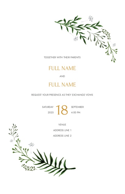 Design Preview for Templates for Traditional & Classic Wedding Invitations , Flat 13.9 x 21.6 cm